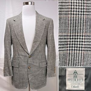 Vintage Austin Reed Beige Windowpane Plaid Houndstooth Tweed 38R Blazer Jacket